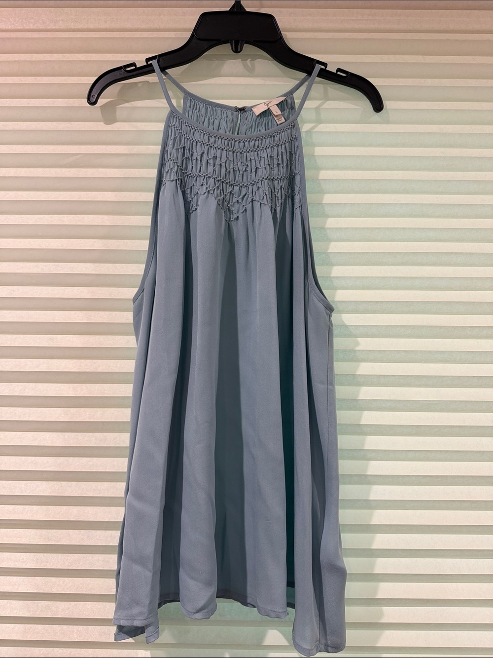 Smocked Yoke Sleeveless Swing Top in Dusty Blue